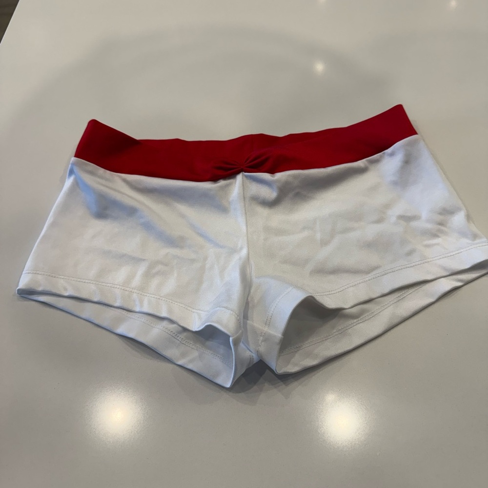 White Dance shorts Women's Shorts with Red Waistband